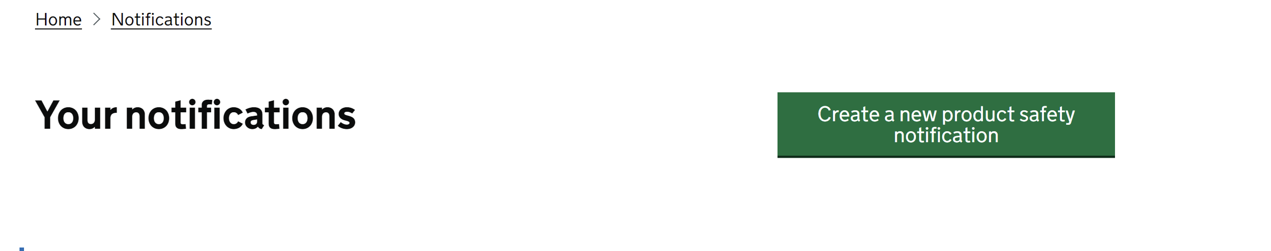 What the 'Create a new product safety notification' button looks like